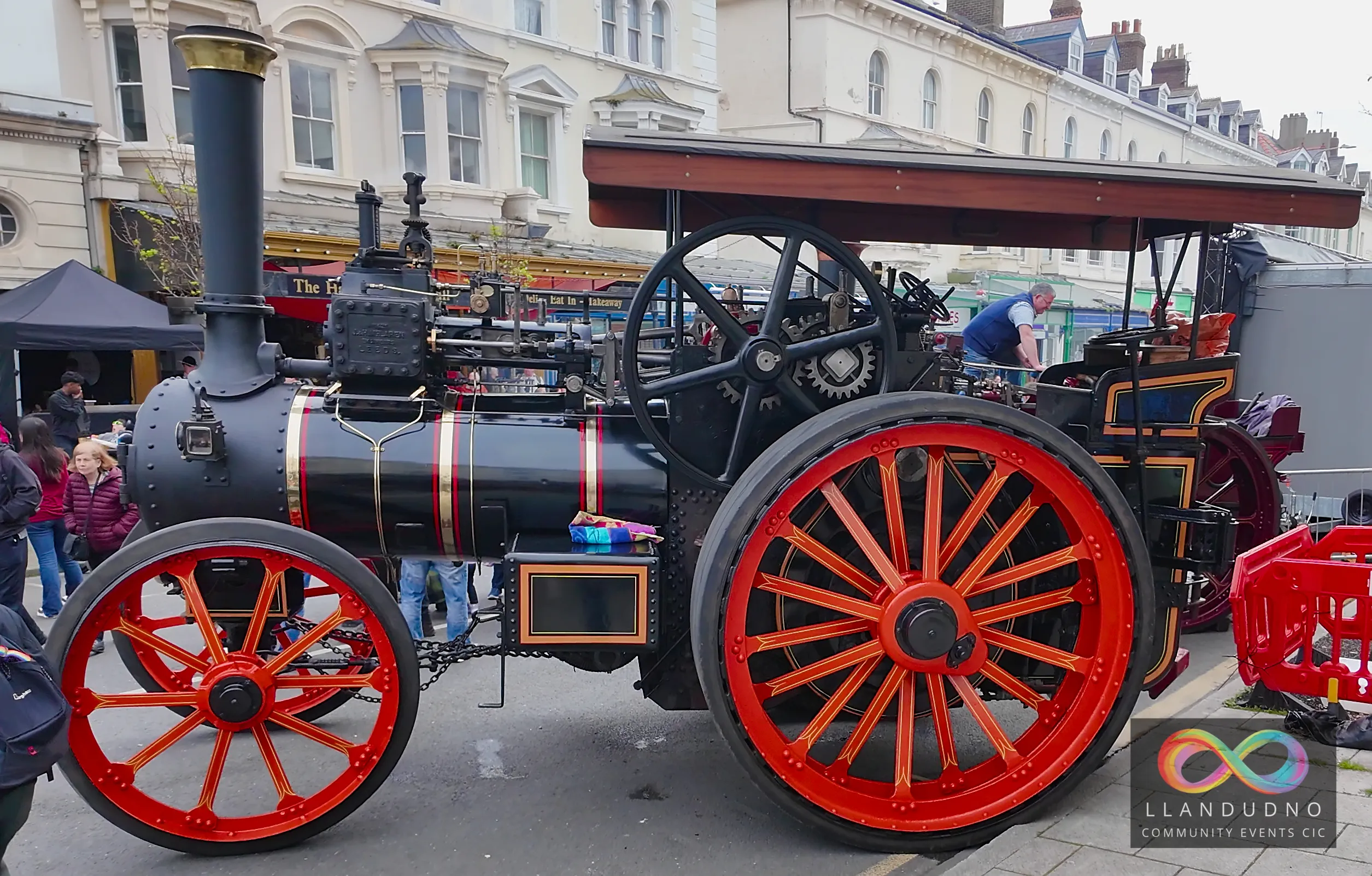 Black Steam Engine with red wheels